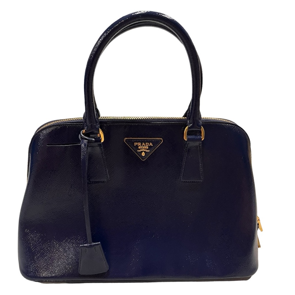 Prada Navy Blue Patent Saffiano Vernice Shoulder Bag Purse